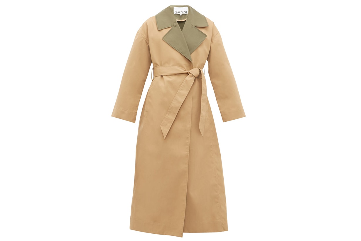 Contrast Collar Tie-Waist Trench Coat