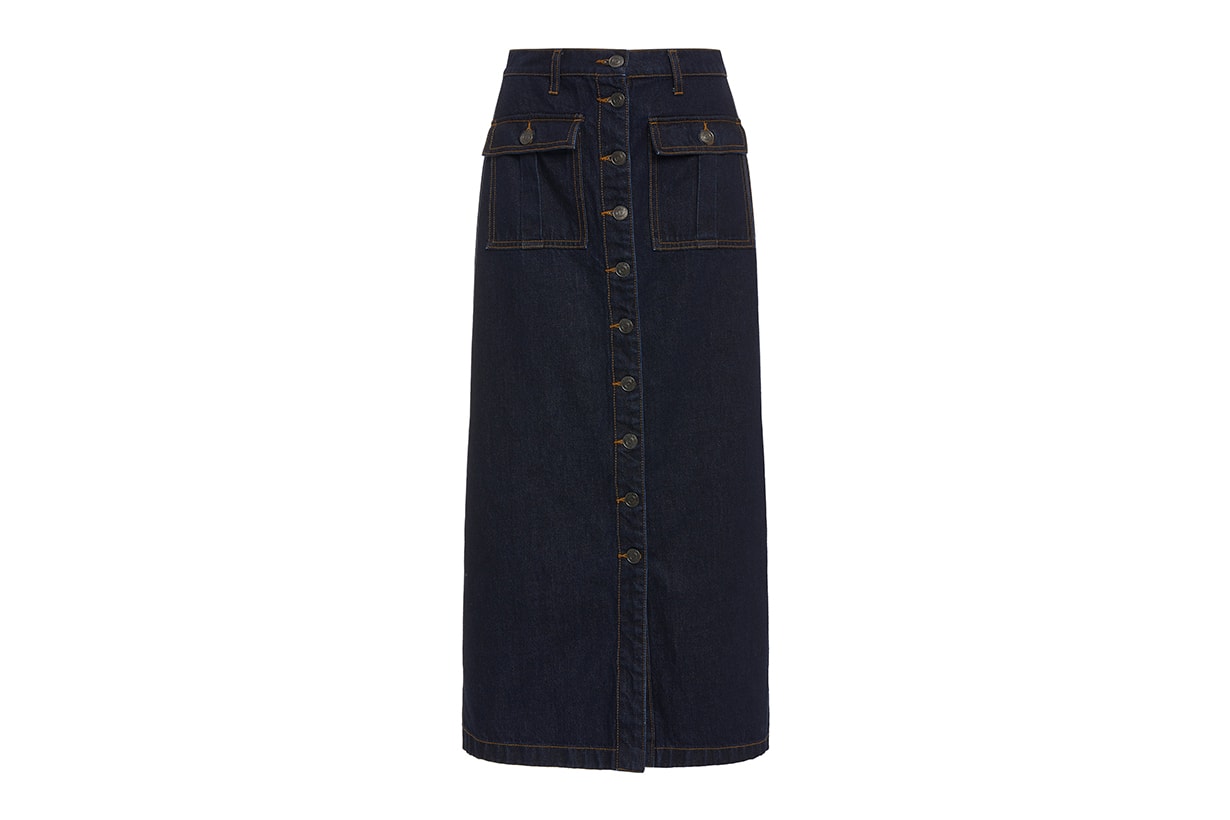 Current/Elliott Surfview Button-Embellished Denim Midi Skirt