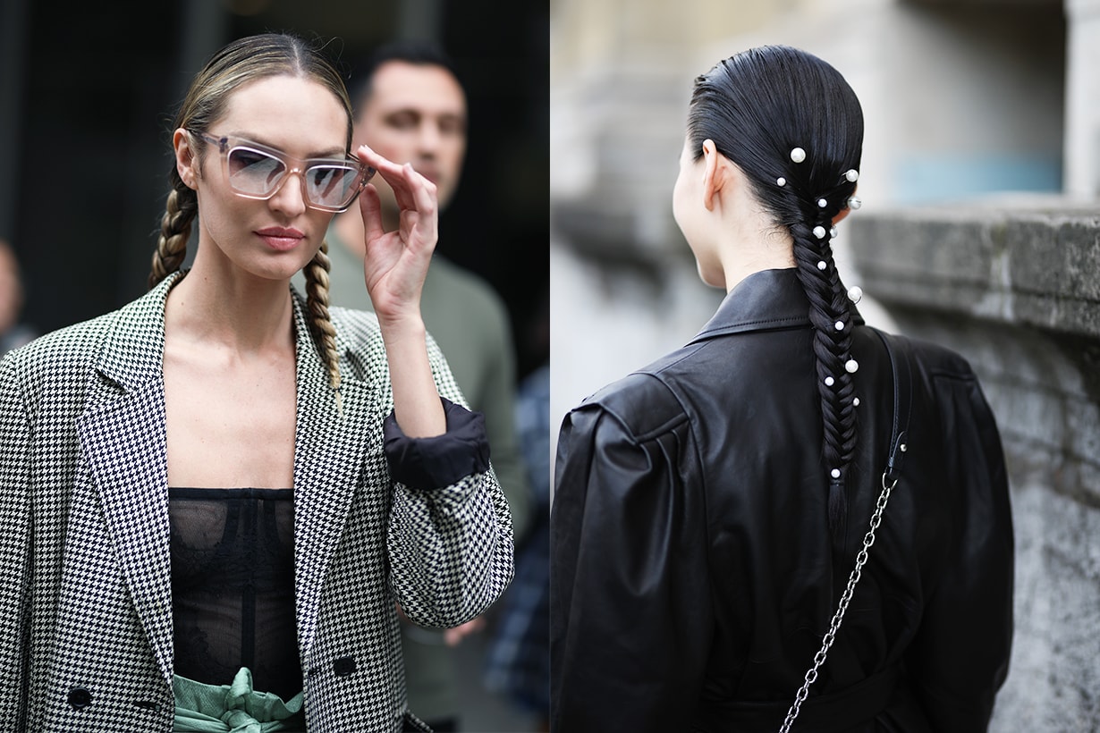 Double-Band Braids low ponytail braiding hairstyles trend 2019 fall winter New York Milan Paris Copenhagen fashion week trend
