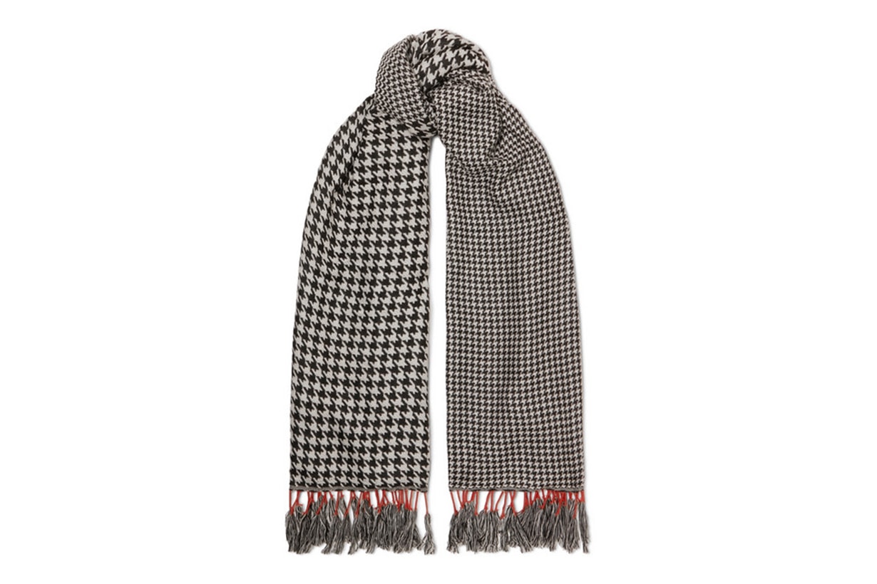 Fringed Houndstooth Woven Scarf