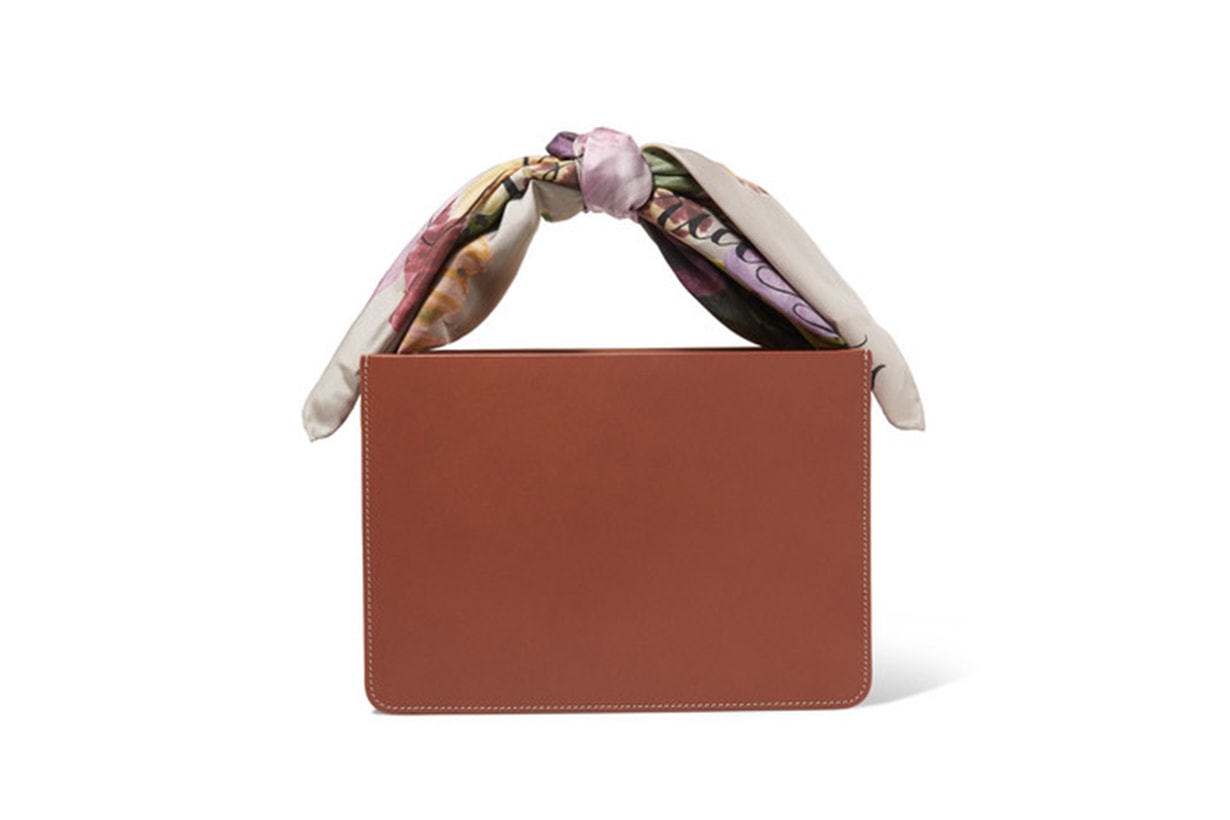 Guaria Printed Satin-Trimmed Leather and Linen Tote