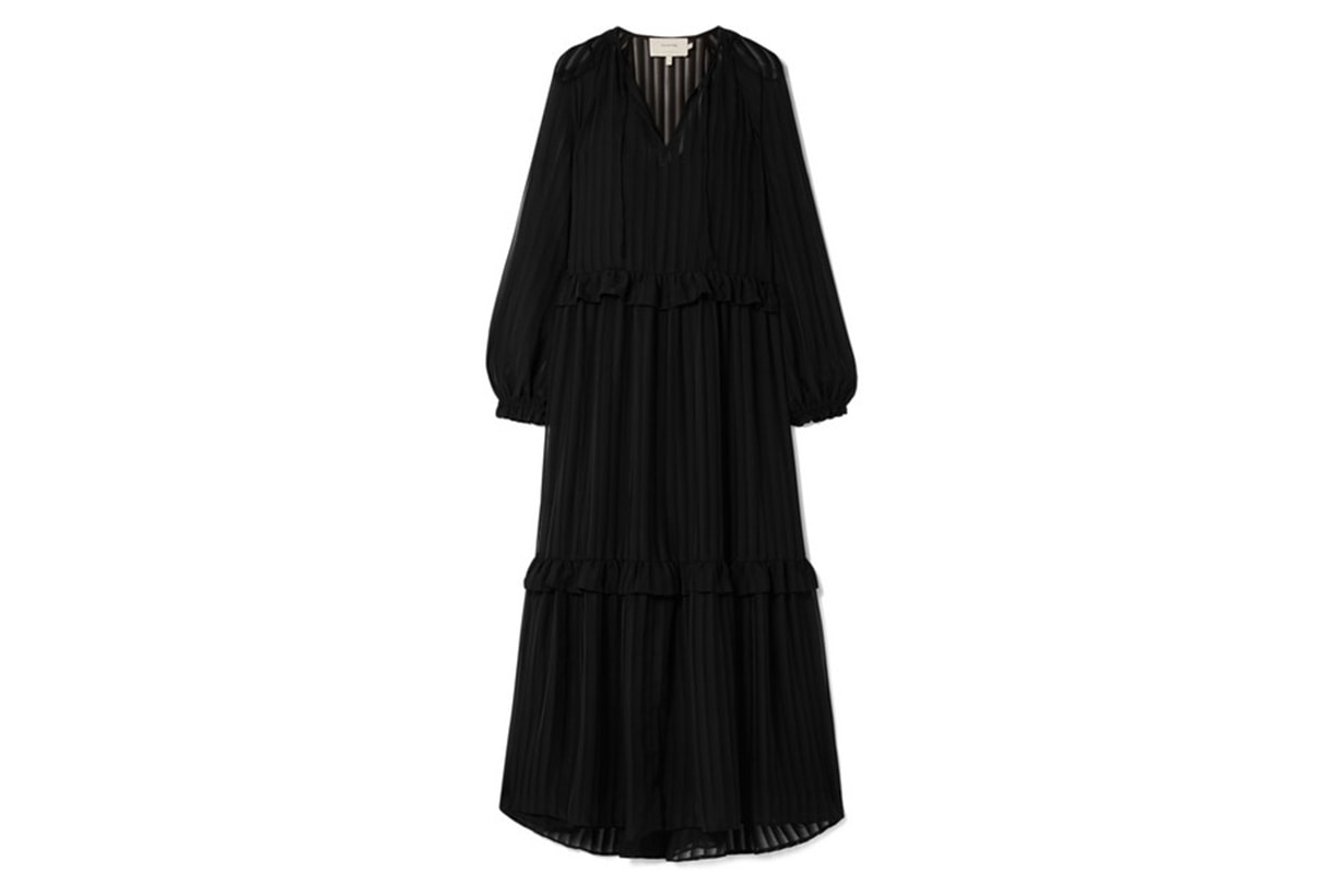 Homework Ruffled Striped Chiffon Maxi Dress