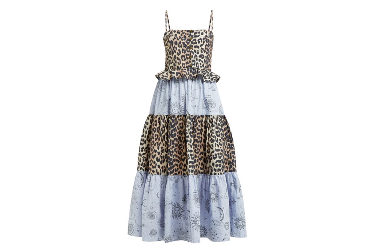 Leopard and Moon-Print Tiered Poplin Midi Dress