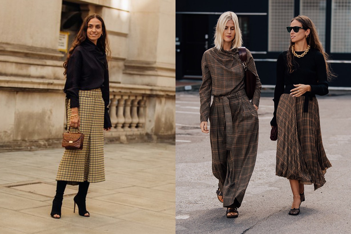 Checked Midi Skirt Fall Street Style Fashion Week