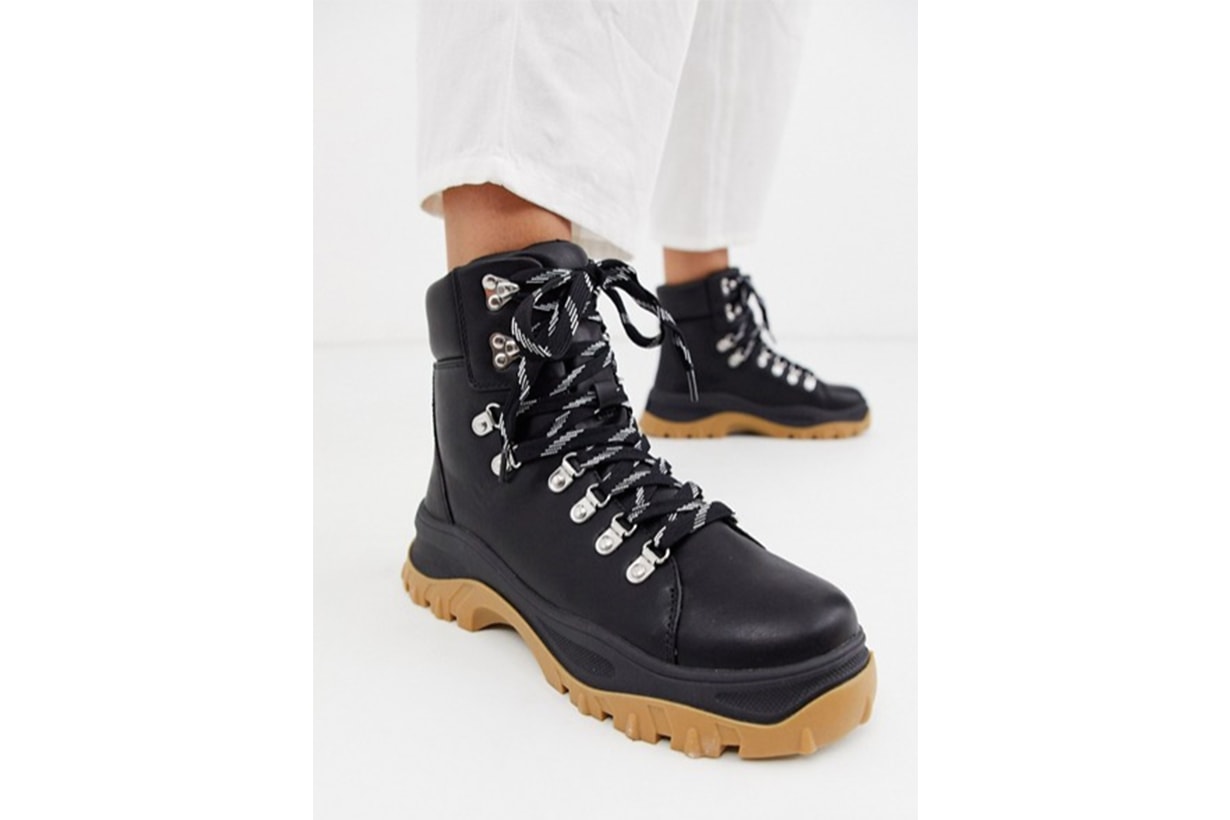 Monki High Top Hiking Boots in Black