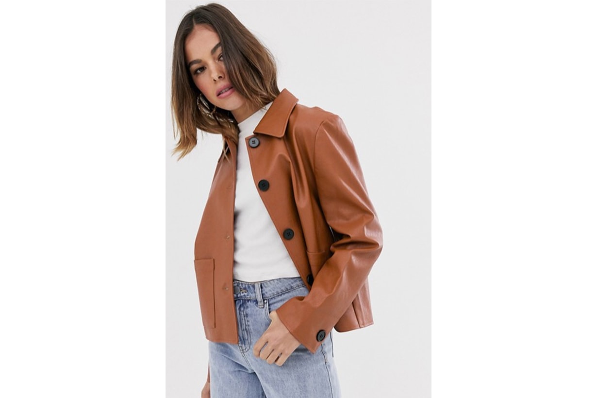 Moon River Faux Leather Cropped Jacket