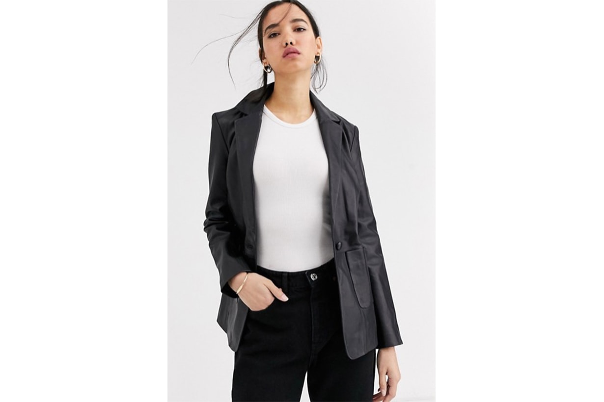 Muubaa Boxy Blazer Style Leather Jacket