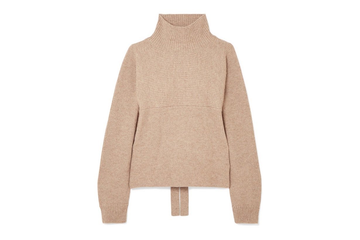 Open-Back Ribbed-Knit Turtleneck Sweater