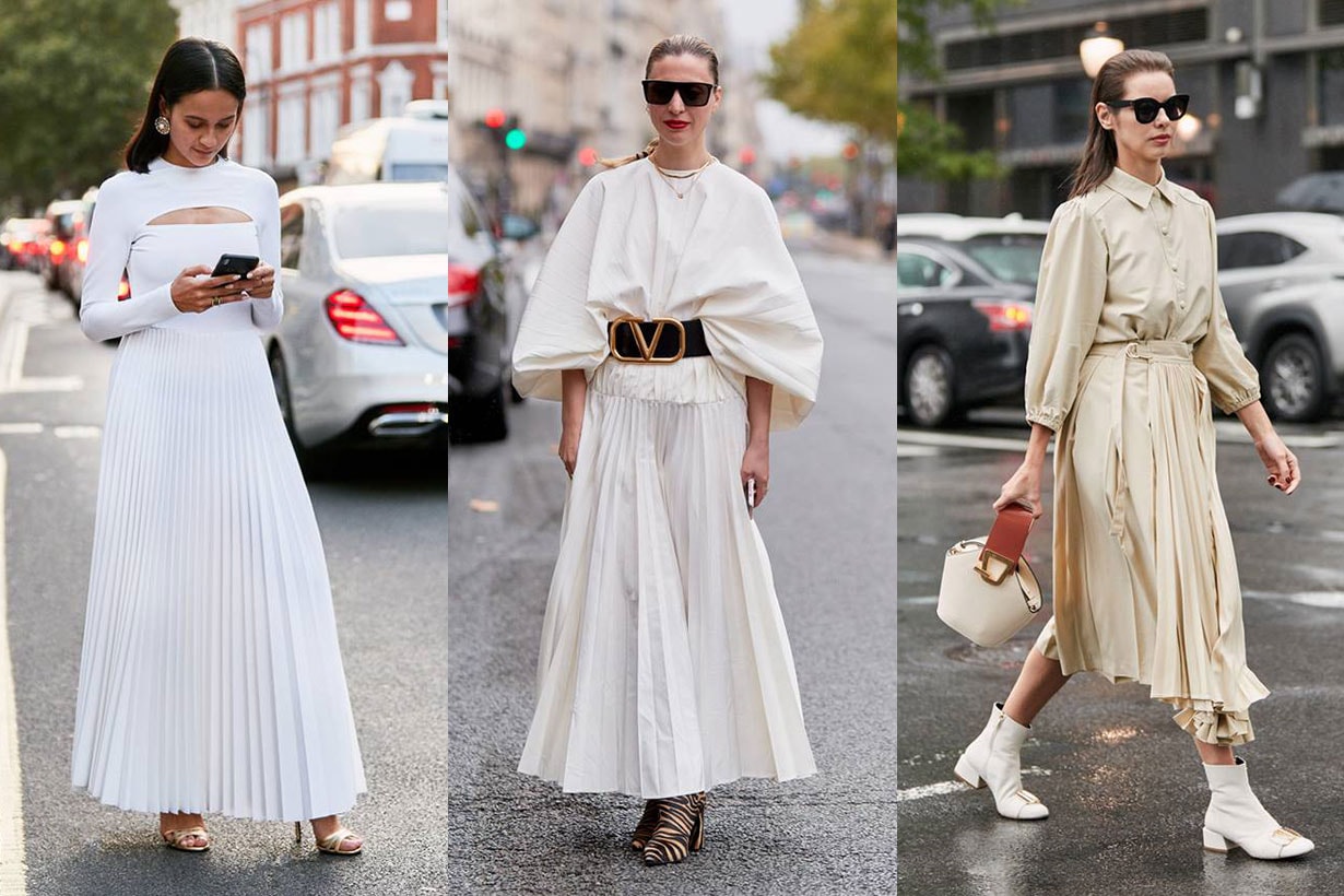 White Pleated Dress Street Style 