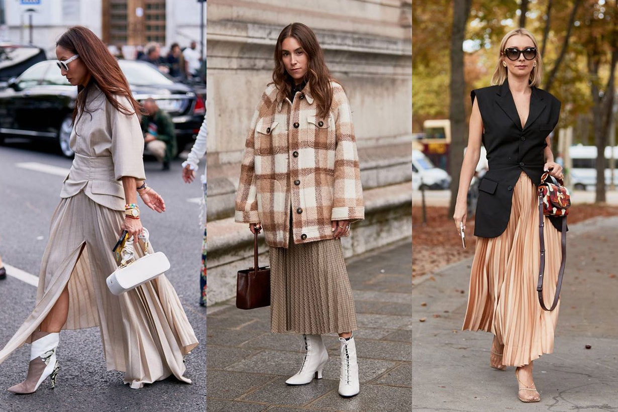 Fall Pleated Skirt Fashion Week Street Style 