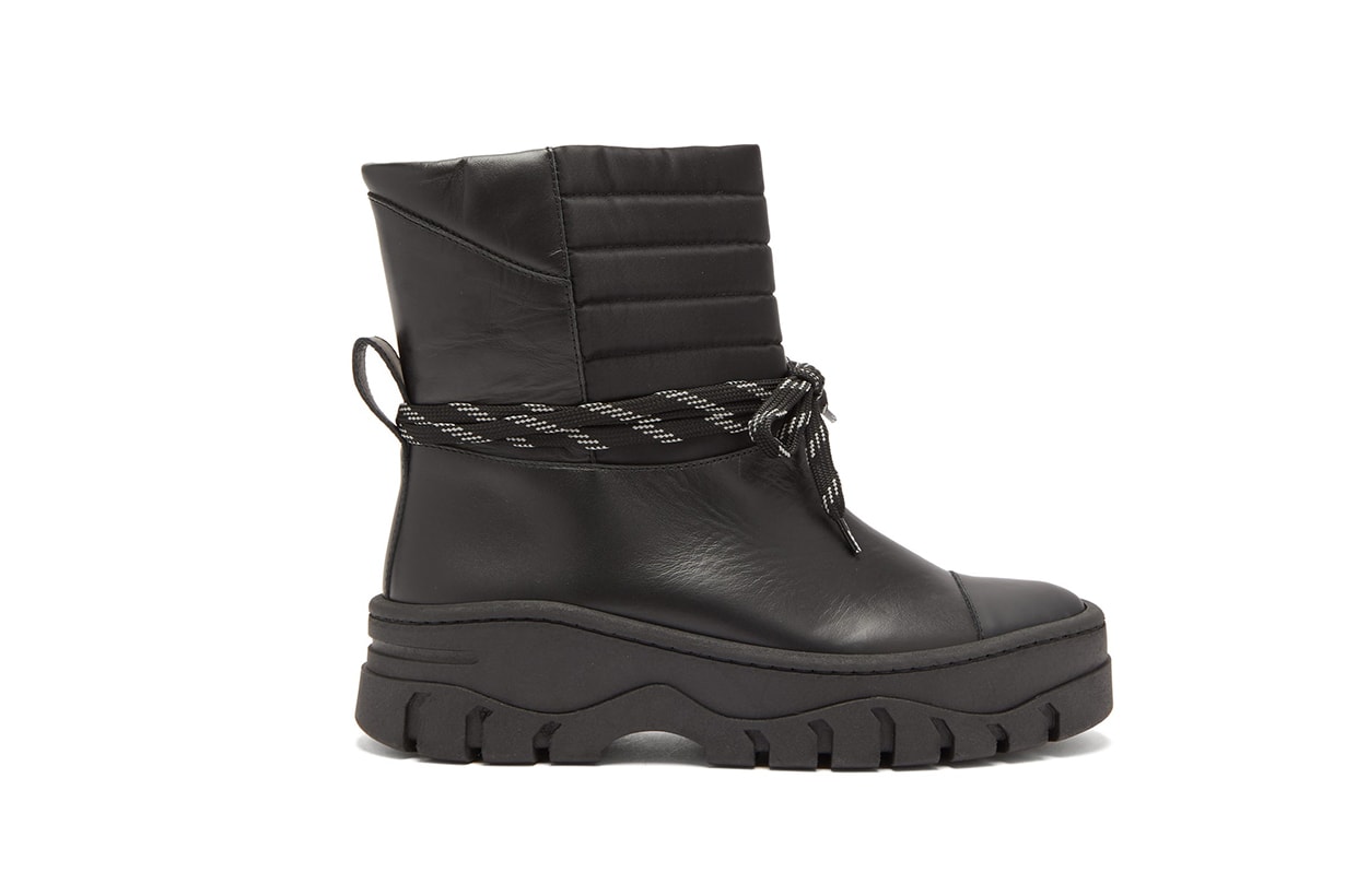 Quilted-Panel Leather Biker Boots