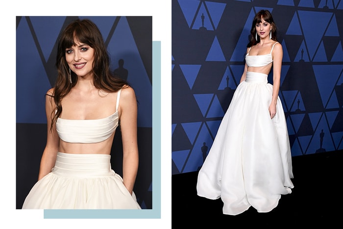 浪漫率性: Dakota Johnson 身穿兩截式純白禮服,其中最大亮點為這個部份!