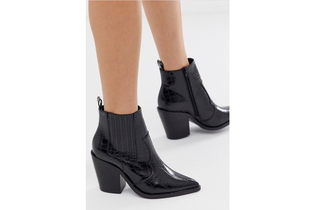 ASOS DESIGN Elliot Western Ankle Boots in Black Croc