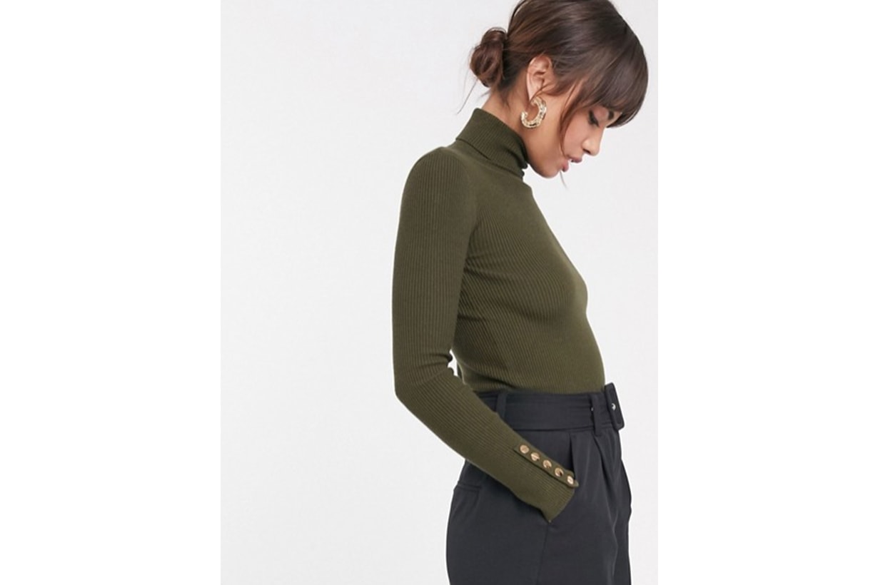 ASOS DESIGN Gold Button Cuff Roll Neck