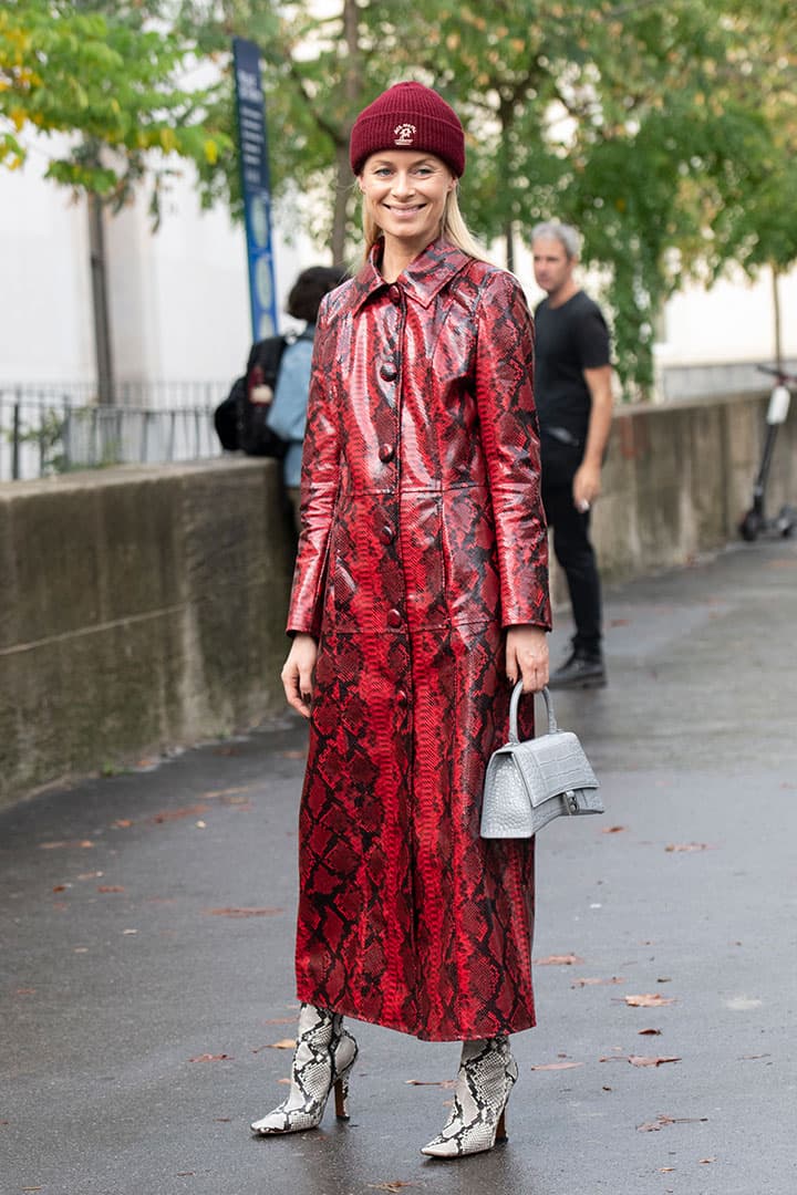 Snake Skin Print Coat Balenciaga bag street style