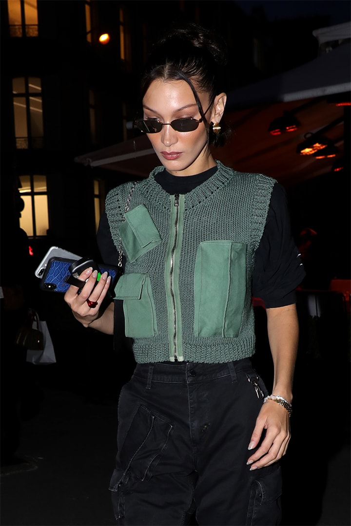 Model Bella Hadid is seen leaving the 'L'Avenue' restaurant