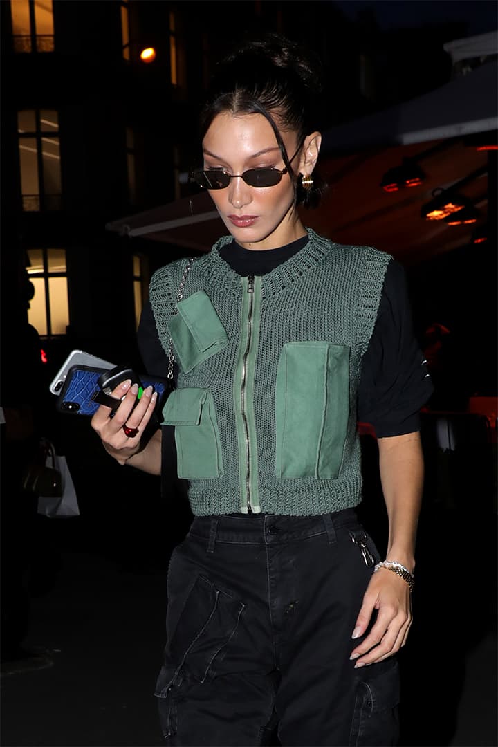 Model Bella Hadid is seen leaving the 'L'Avenue' restaurant