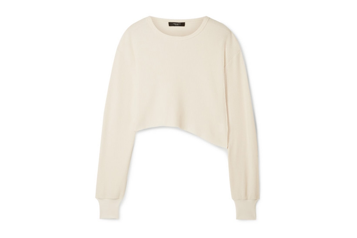 Everest Cropped Asymmetric Waffle-knit Jersey Top