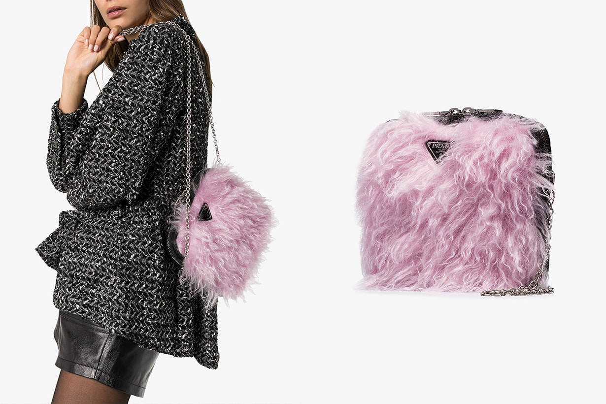 prada cargo fluffy pink bag faux fur 90s