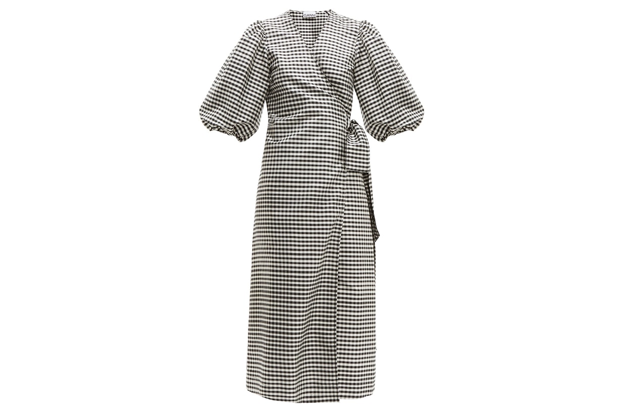Gingham Silk-crepe Wrap Dress