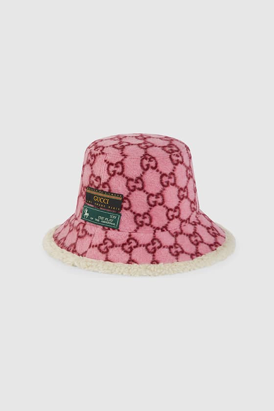 gucci pink monogram bucket hat fleece logo