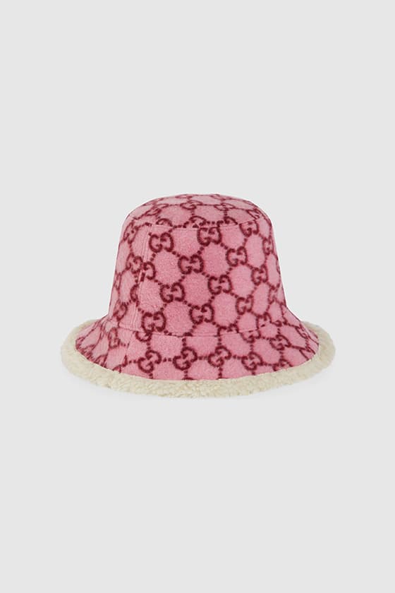 gucci pink monogram bucket hat fleece logo