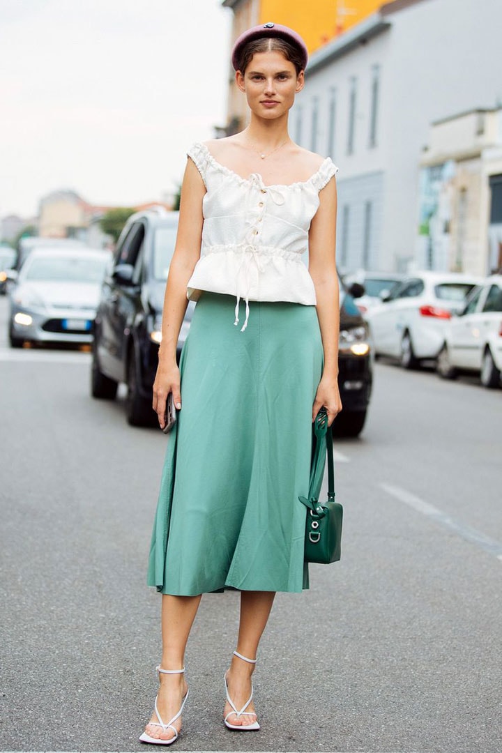 White Top and Green Dress