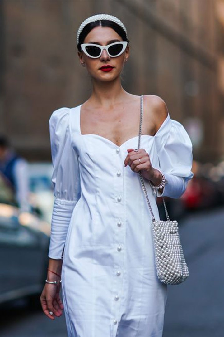 White Dress, Sunglasses and Headband Street Style