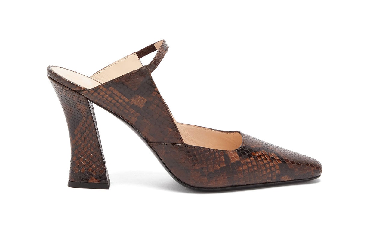 Melanie Curved-heel Snake-effect Leather Mules