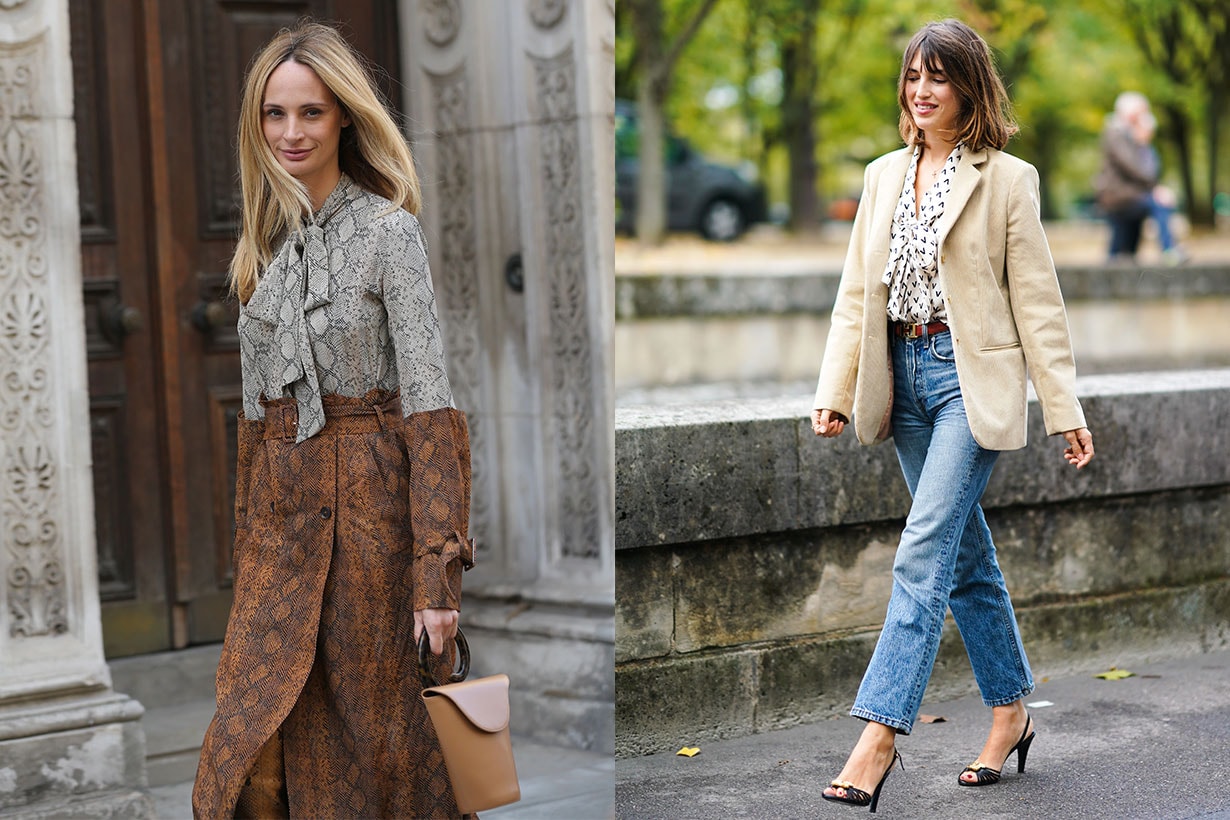 Jeanne Damas Pussy-Bow Blouse Street Style