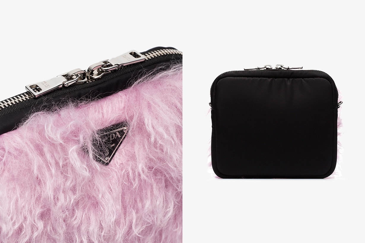prada cargo fluffy pink bag faux fur 90s