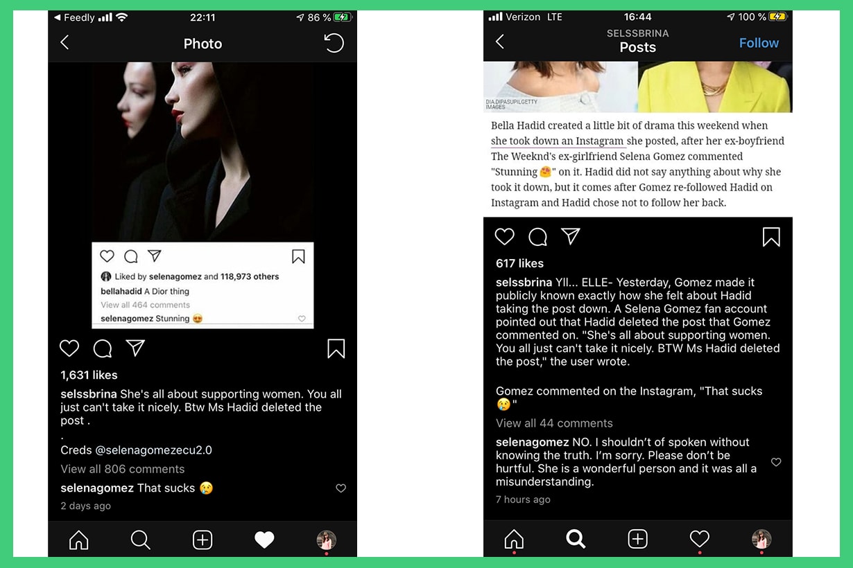 Selena Gomez  Bella Hadid The Weeknd Love Relationship Breakup Instagram comments Stunning That Sucks Girls women 