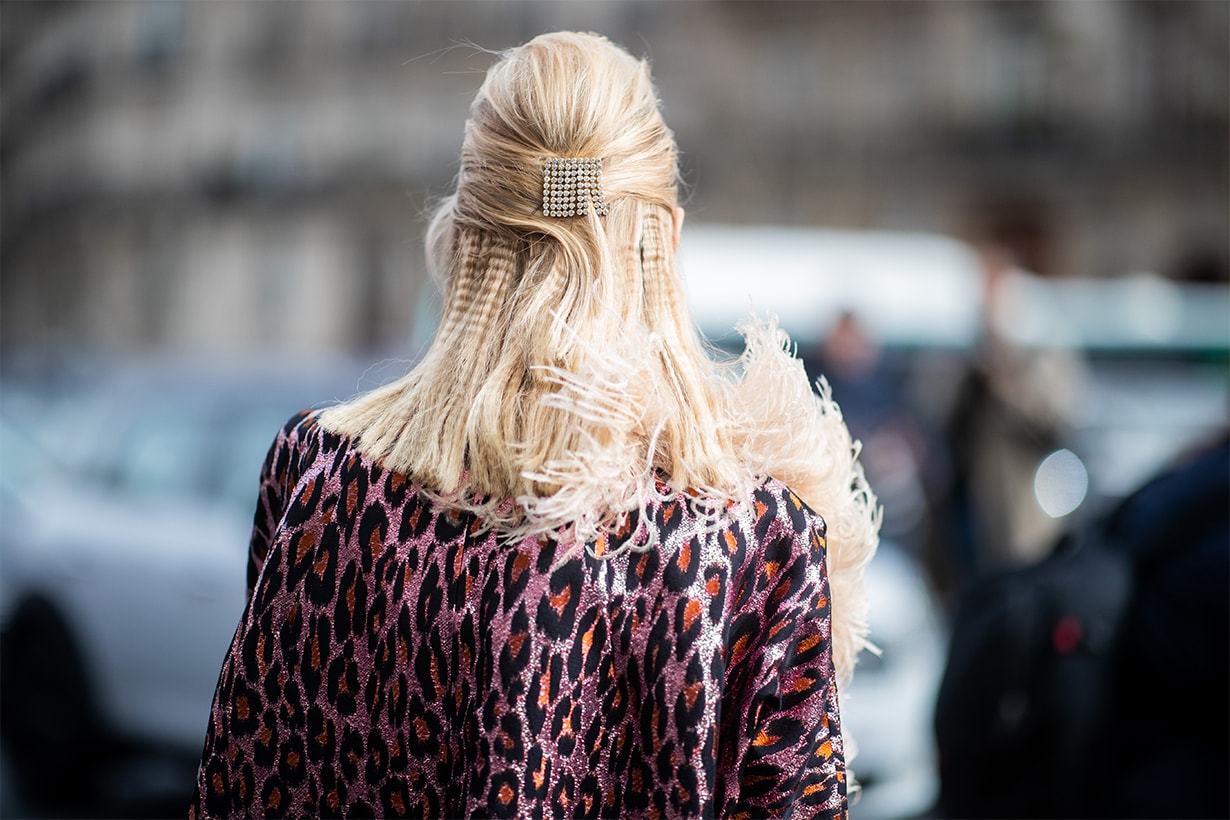 Leonie Hanne is seen wearing hair clip outside Miu Miu during Paris Fashion Week Womenswear Fall/Winter 2019/2020