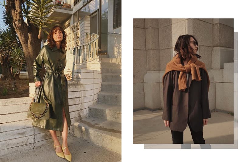 Coloured Leather Dress and Brown Suits Street Style