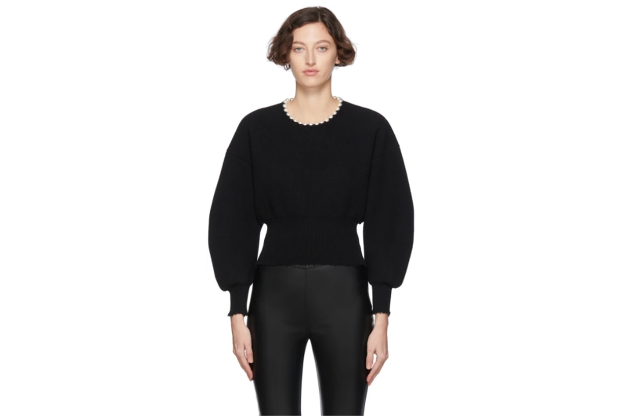 Alexander Wang Black Wool Pearl Necklace Pullover