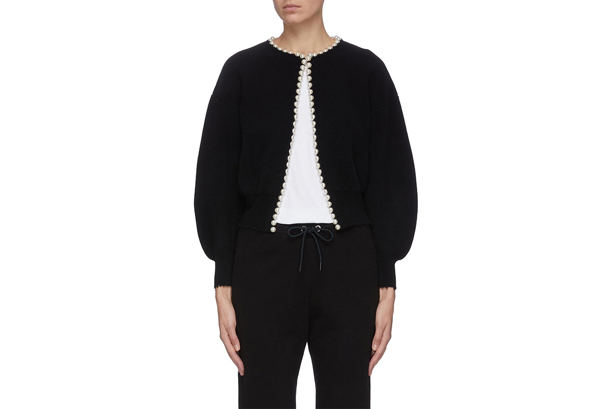 Alexander Wang Puff Sleeve Faux Pearl Cardigan