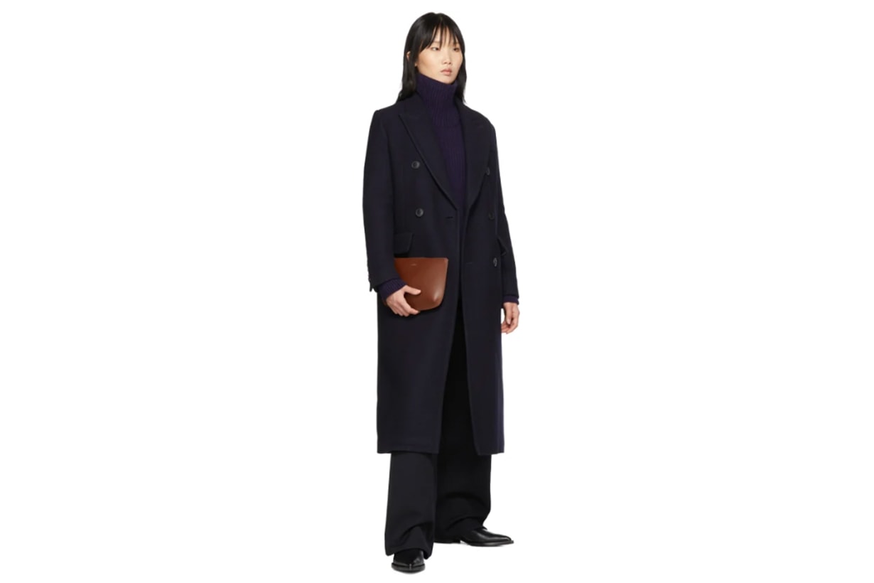 AMI Alexandre Mattiussi Navy Wool Double-Breasted Cross Peacoat