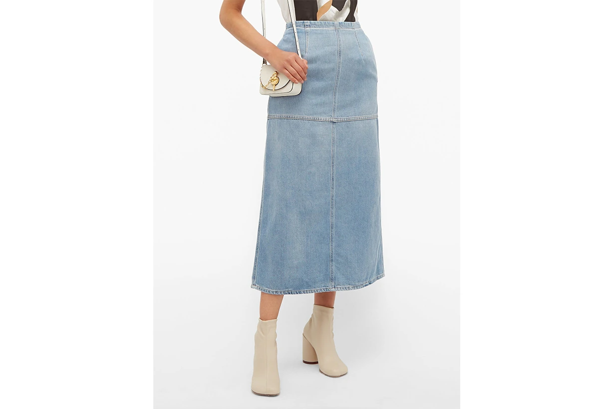 Back-slit Denim Midi Skirt