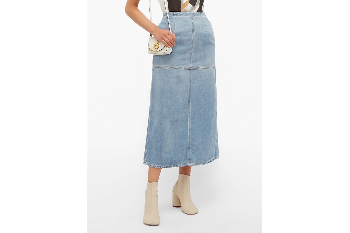 Back-slit Denim Midi Skirt