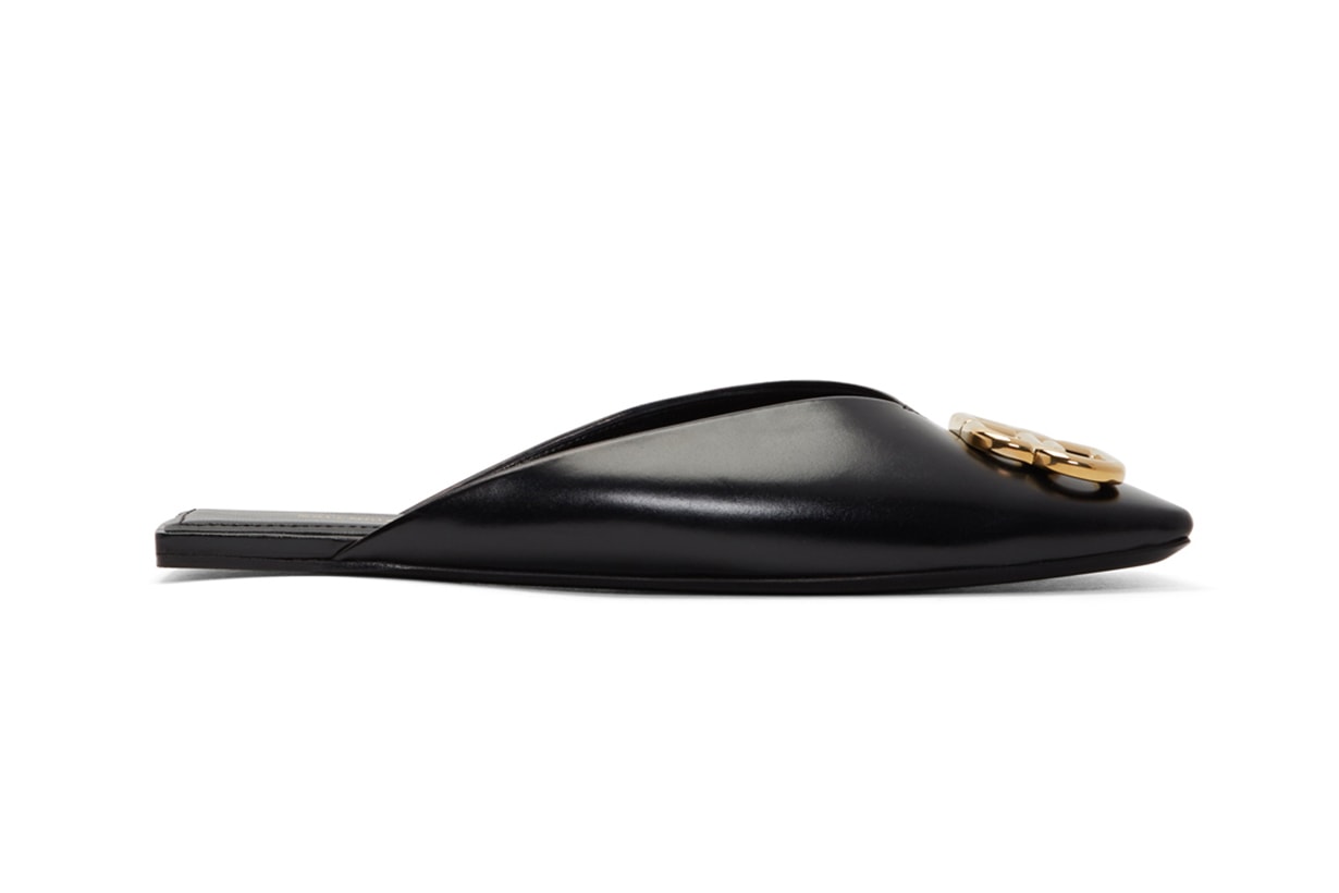 Balenciaga Black Double Square BB Flat Mules