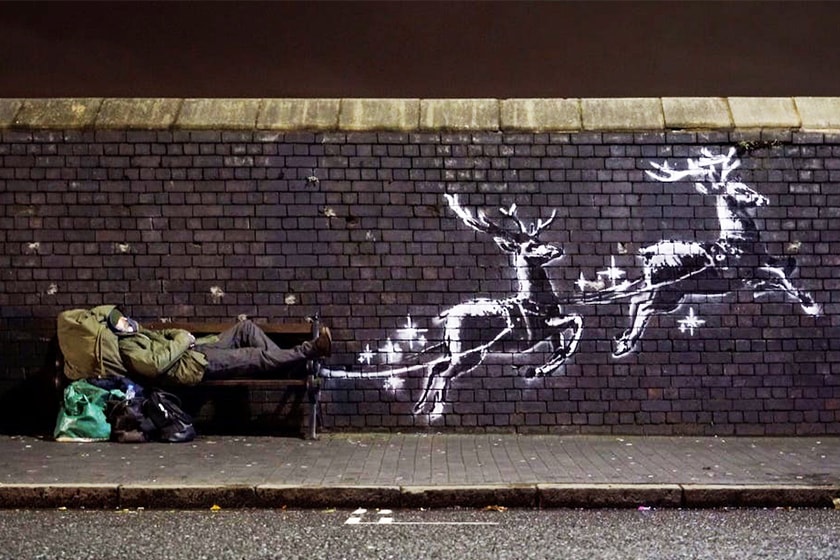 banksy reindeer christmas mural birmingham homeless
