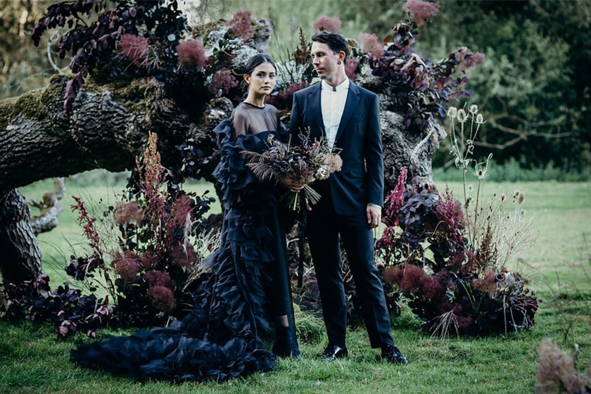 black wedding dress dark style wedding Lydia Pang and Roo Williams
