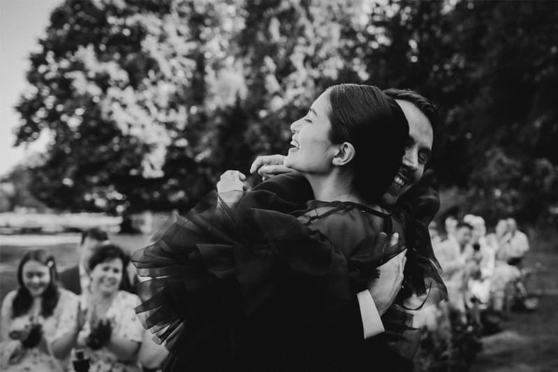 black wedding dress dark style wedding Lydia Pang and Roo Williams
