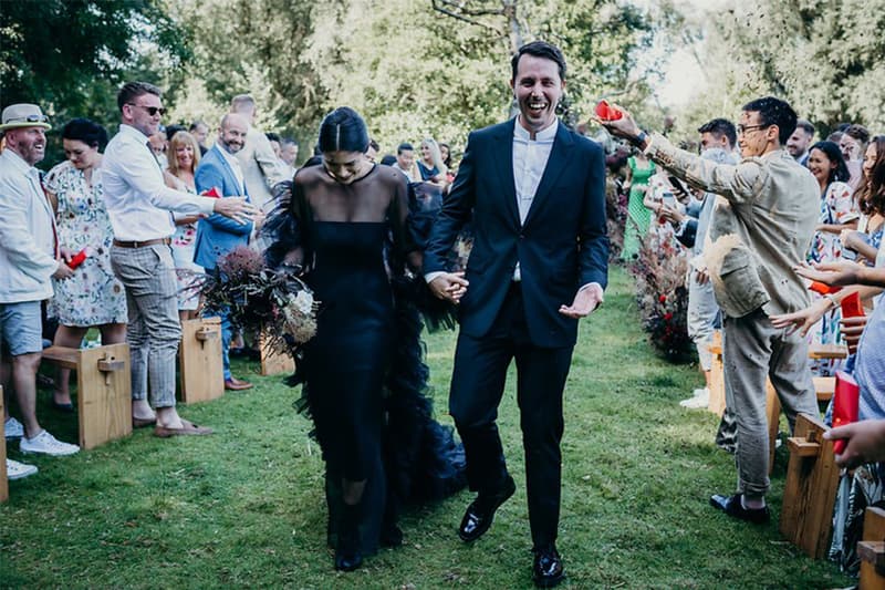 black wedding dress dark style wedding Lydia Pang and Roo Williams