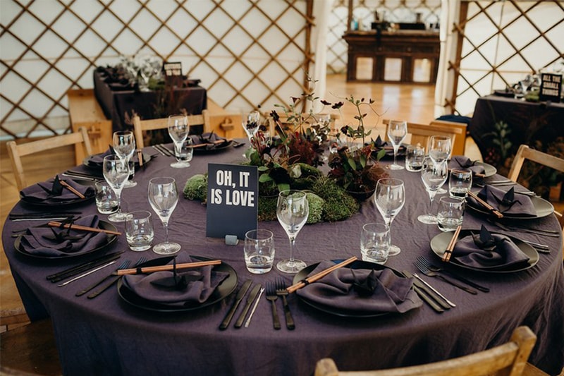 black wedding dress dark style wedding Lydia Pang and Roo Williams