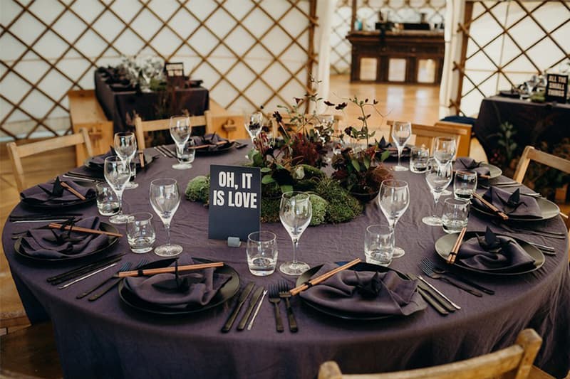 black wedding dress dark style wedding Lydia Pang and Roo Williams
