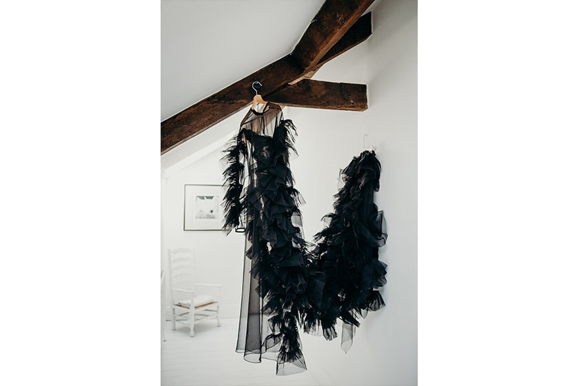 black wedding dress dark style wedding Lydia Pang and Roo Williams