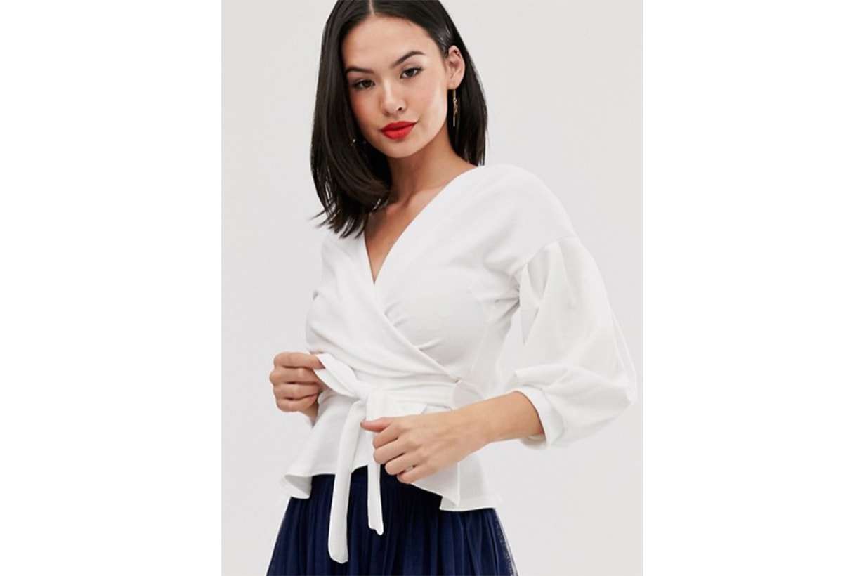 Boohoo Basic Wrap Top with Peplum Hem in White