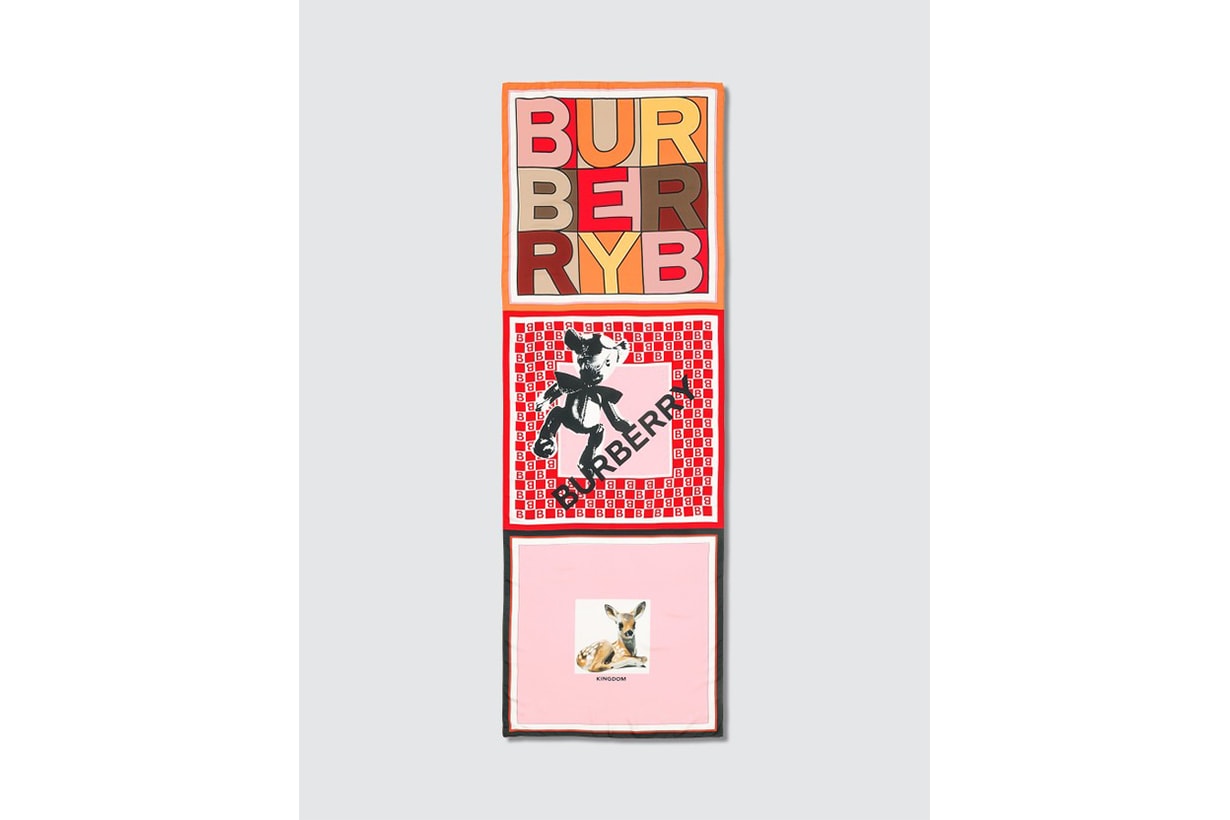 BURBERRY Deer Logo Silk Scarf