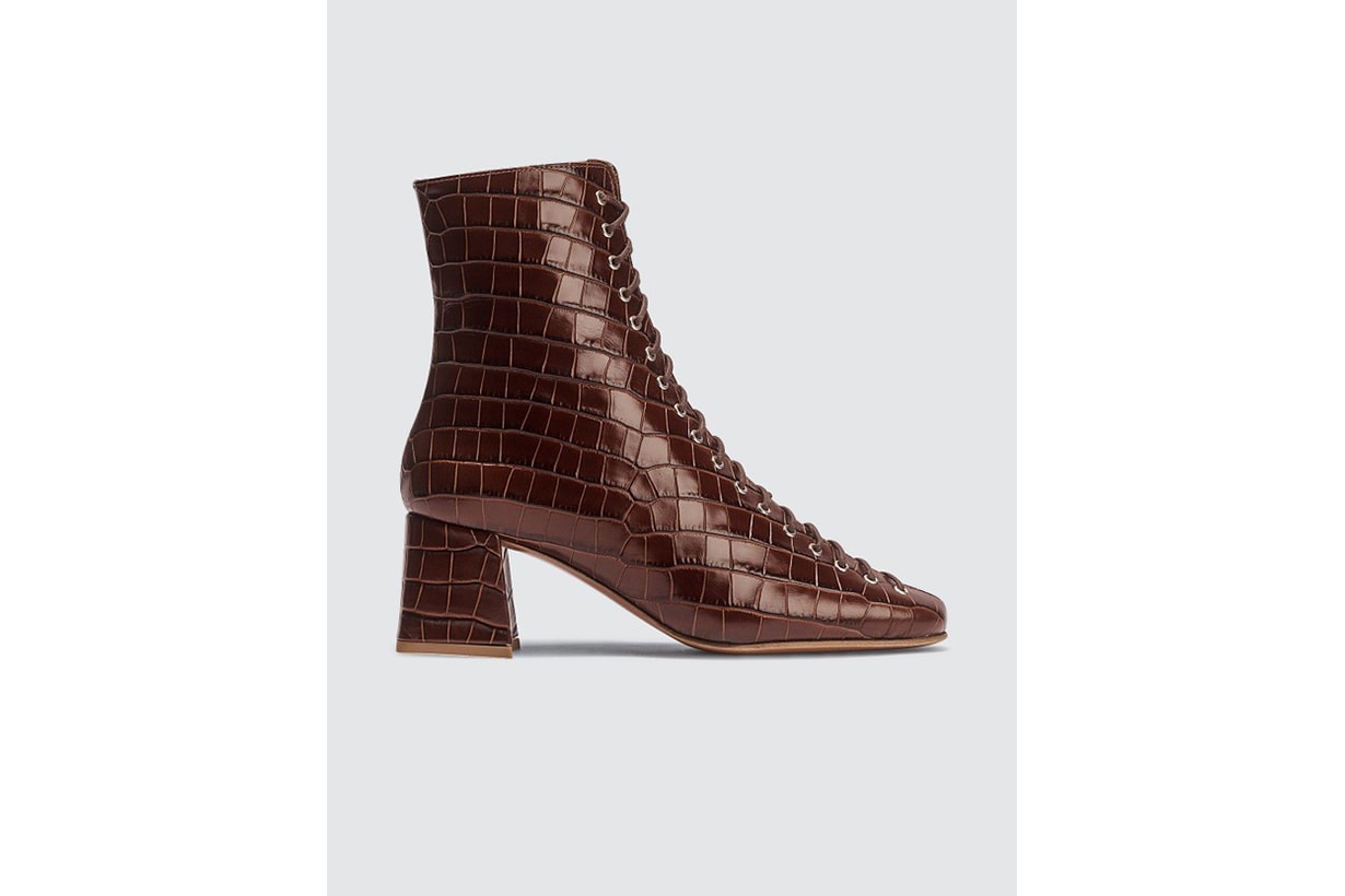 BY FAR Becca Nutella Croco Embossed Leather Boots